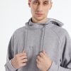 Erkek Gri Bol Kesimli Kapüşonlu Sweatshirt'ü logo