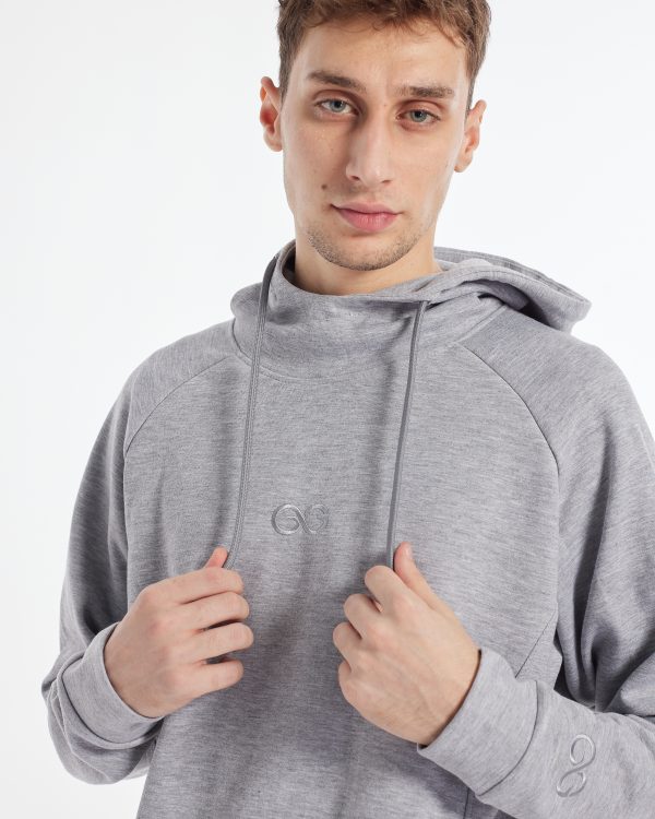 Erkek Gri Bol Kesimli Kapüşonlu Sweatshirt'ü logo
