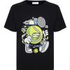Erkek Çocuk Siyah Tenis Top Desenli Pamuklu Tişort Ön